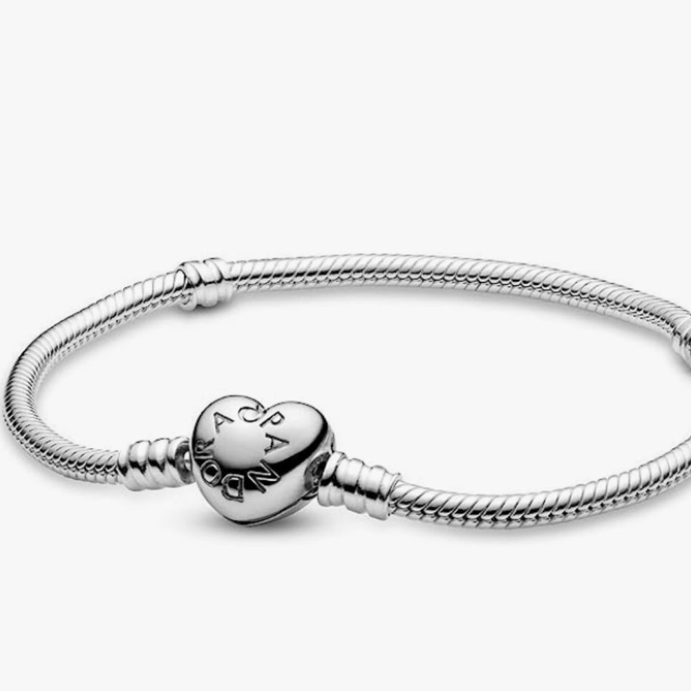 PANDORA 7.1" Jewelry Moments Heart Clasp Snake Chain Charm Bracelet